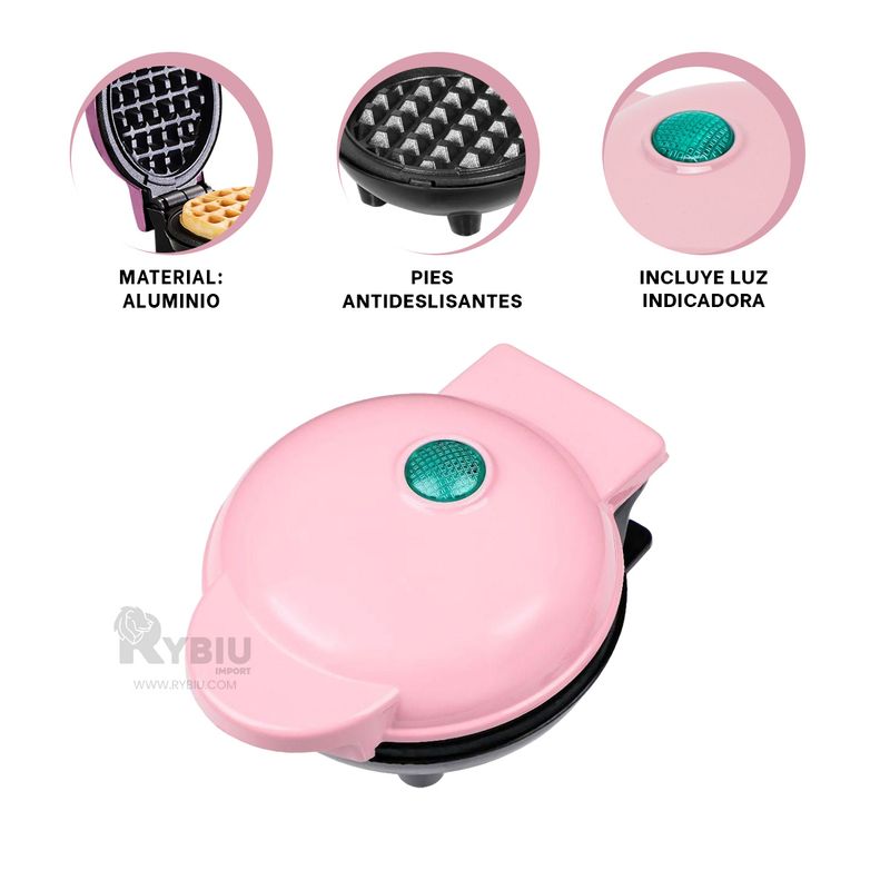 GENERICO - Maquina Wafle de Aluminio Color Rosado Y+Post-it Adhesivos