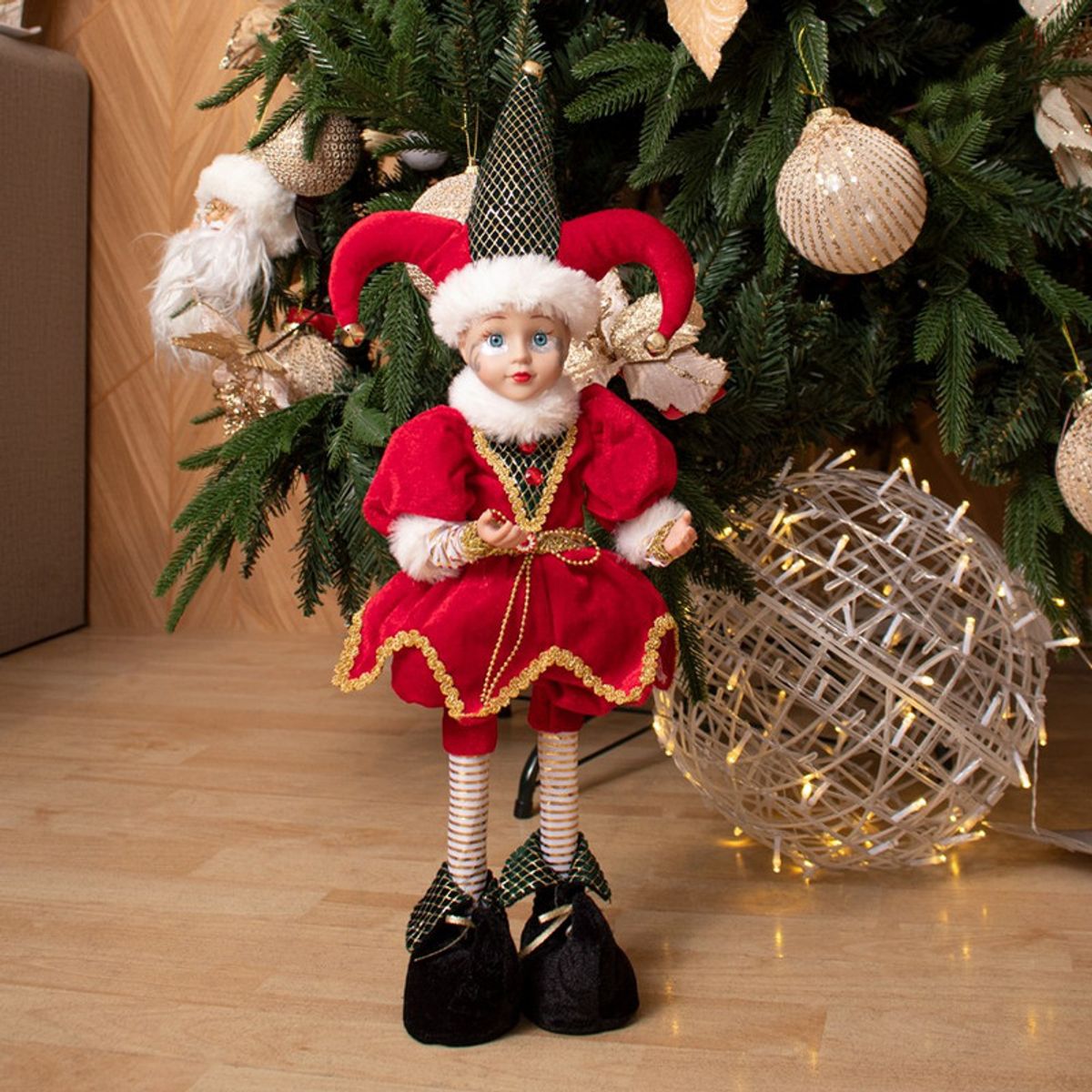 PANADECOR - Arlequín Navideño Rojo Y Verde 53Cm Panadecor Muñecos Decorativos Pvc