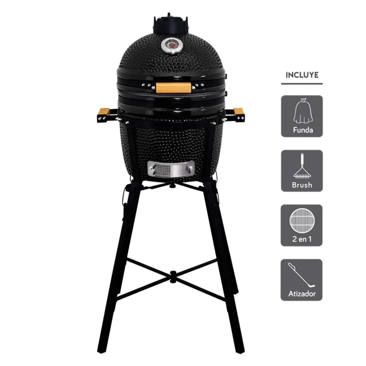 GRILLCORP - Kamado Granada 15 Negro + Sistema 2 en 1