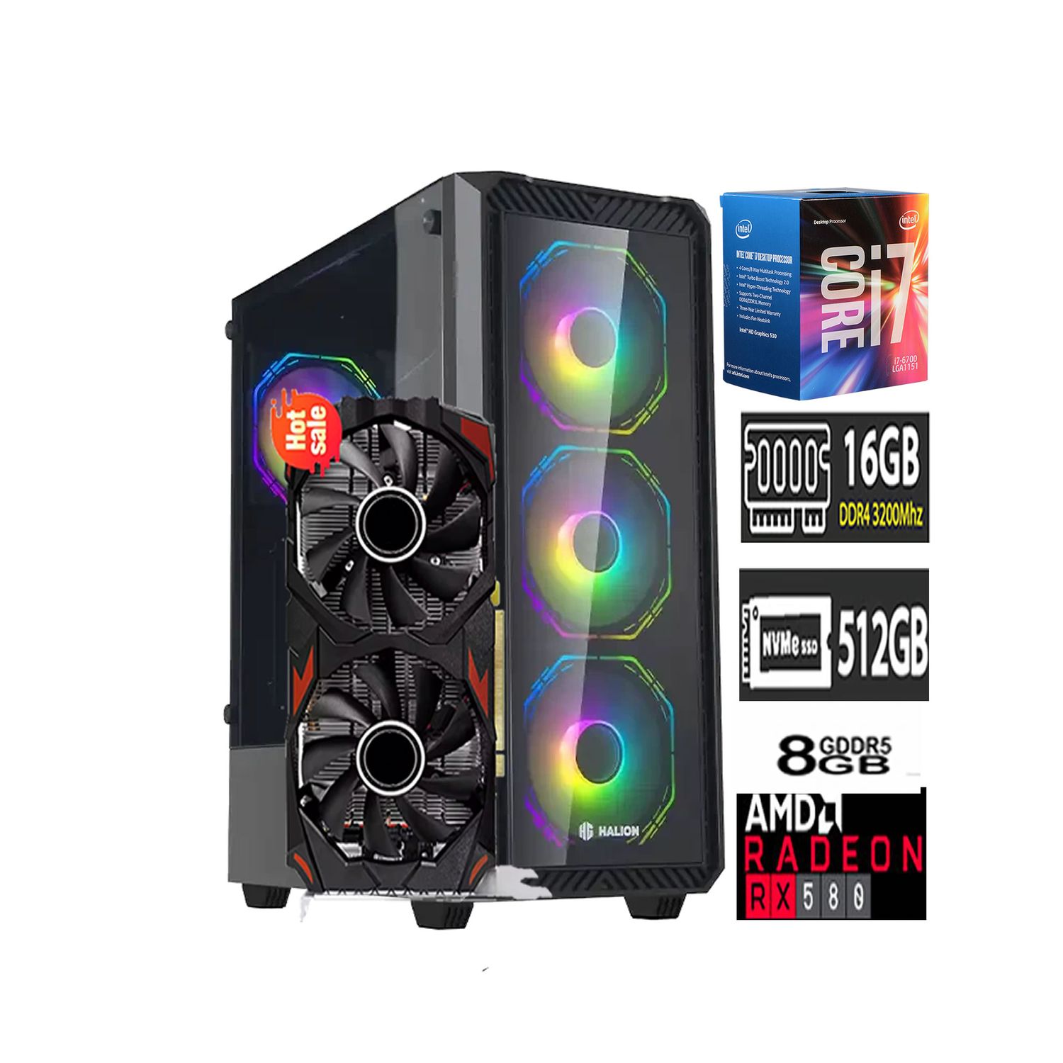 Computadora PC GAMER Core I7 6700 16GB RAM SSD 500GB Tvideo RX 580 8GB CASE RGB