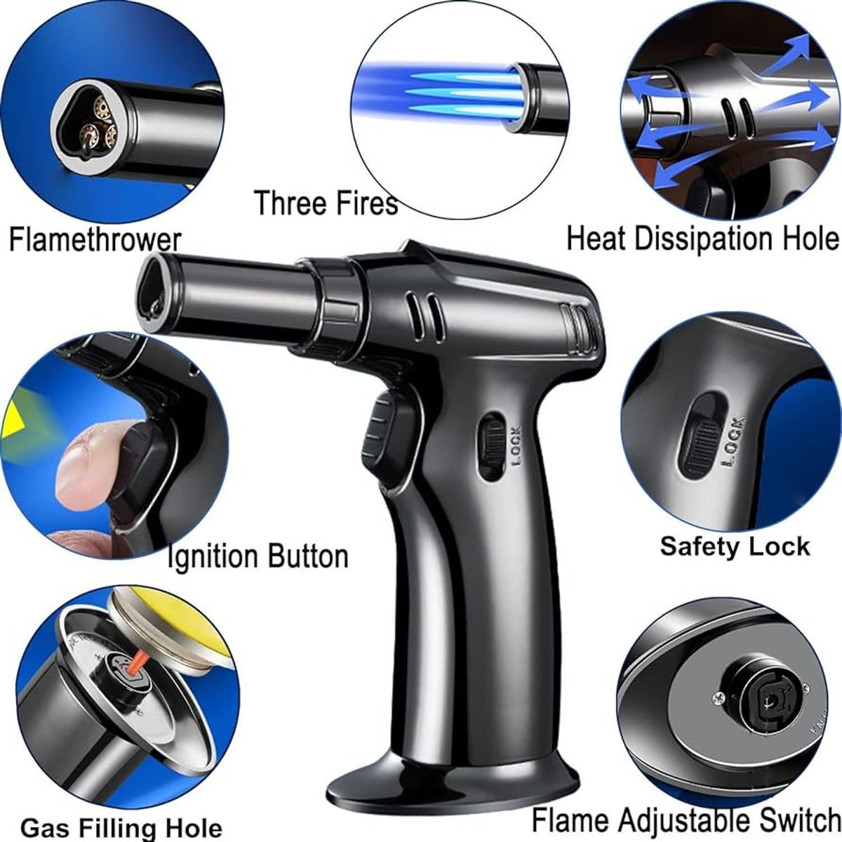 GENERICO - Encendedor soplete triple flama turbo recargable JC-610