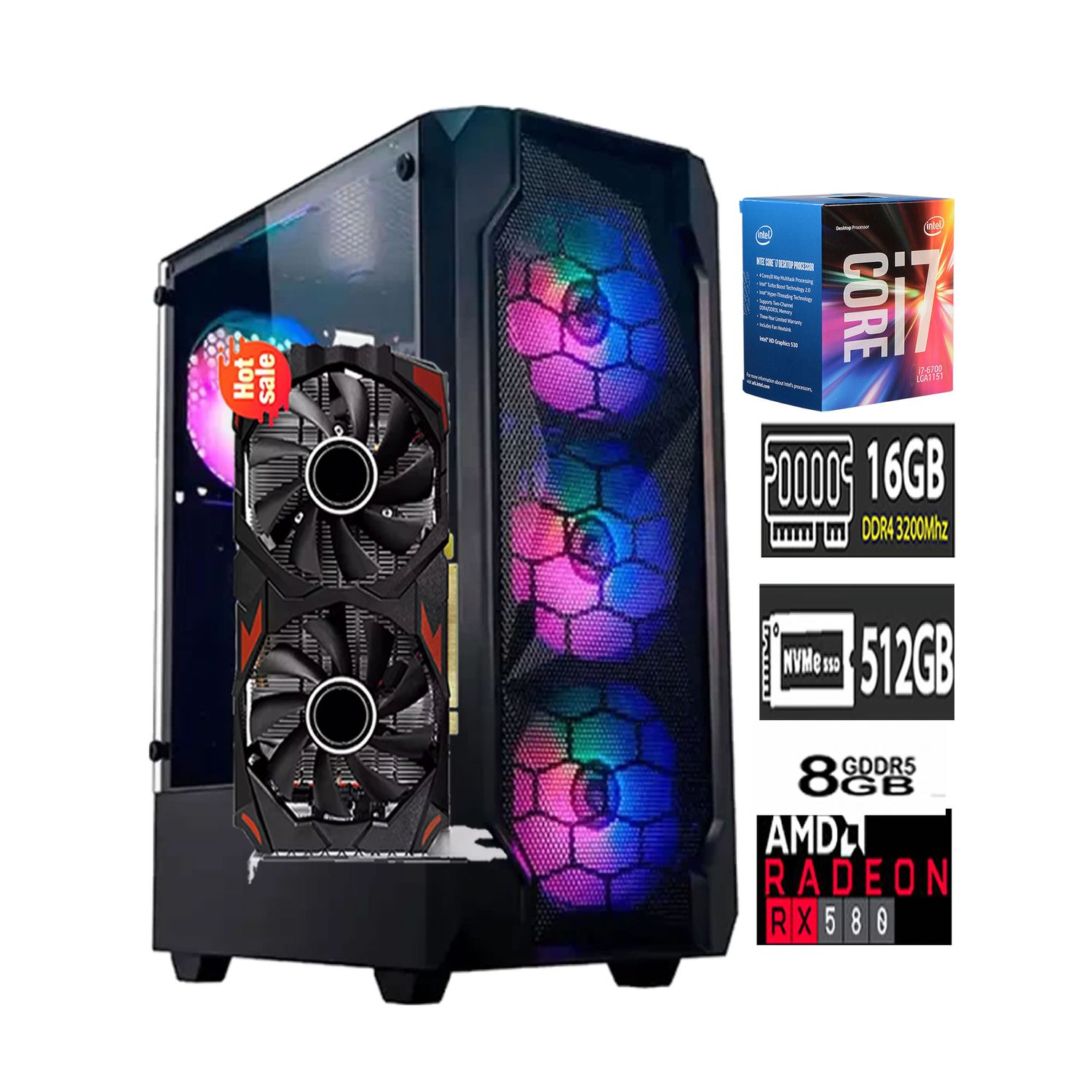 Computadora PC GAMER Core I7 6700 16GB RAM SSD 500GB Tvideo RX 580 8GB CASE RGB