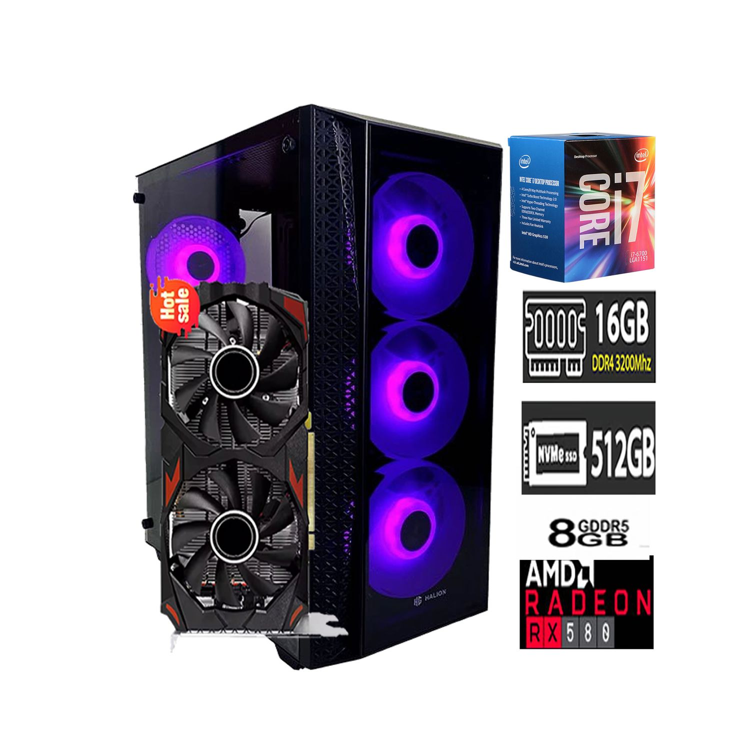 Computadora PC GAMER Core I7 6700 16GB RAM SSD 500GB Tvideo RX 580 8GB CASE RGB