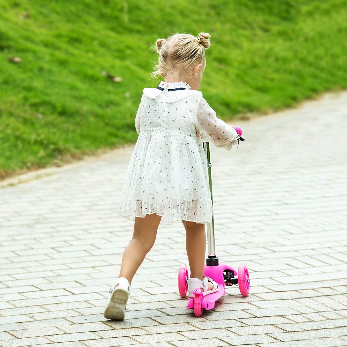 GENERICO - Scooter Plegable con Ruedas de Luces para Niñas - Rosado