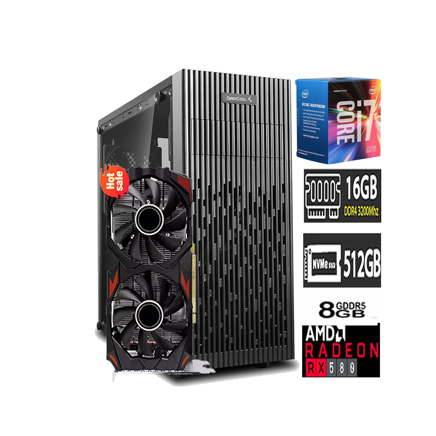 Computadora PC GAMER Core I7 6700 16GB RAM SSD 500GB Tvideo RX 580 8GB CASE RGB