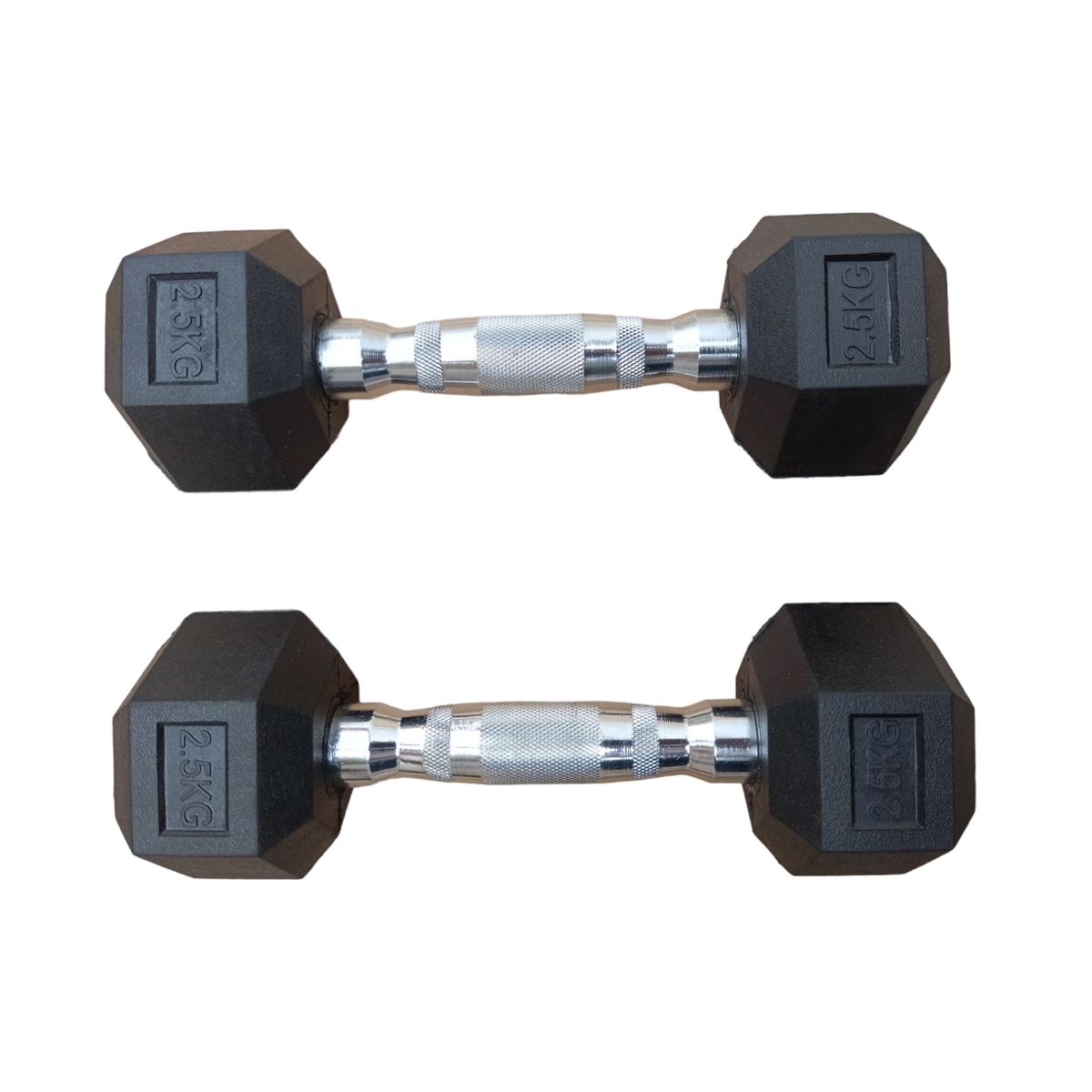 WINNER - Par Mancuernas Pesas Cromadas Hexagonales De Caucho 2.5 Kg