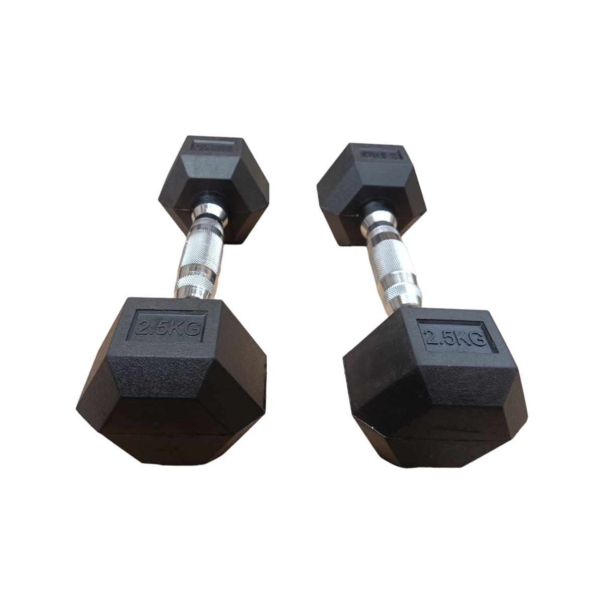 WINNER - Par Mancuernas Pesas Cromadas Hexagonales De Caucho 2.5 Kg