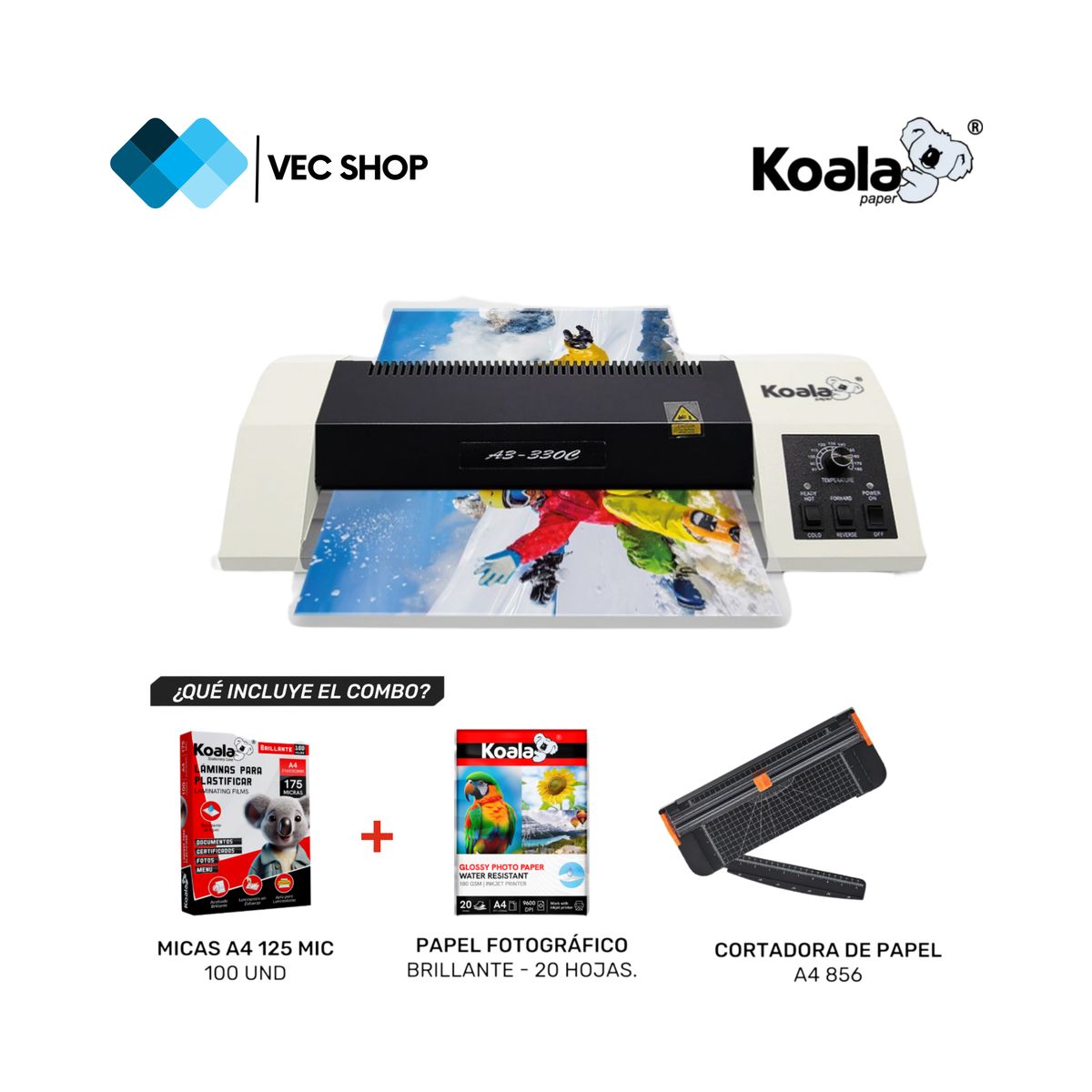 KOALA - Laminadora Enmicadora Plastificadora Metalica A3 + Combo