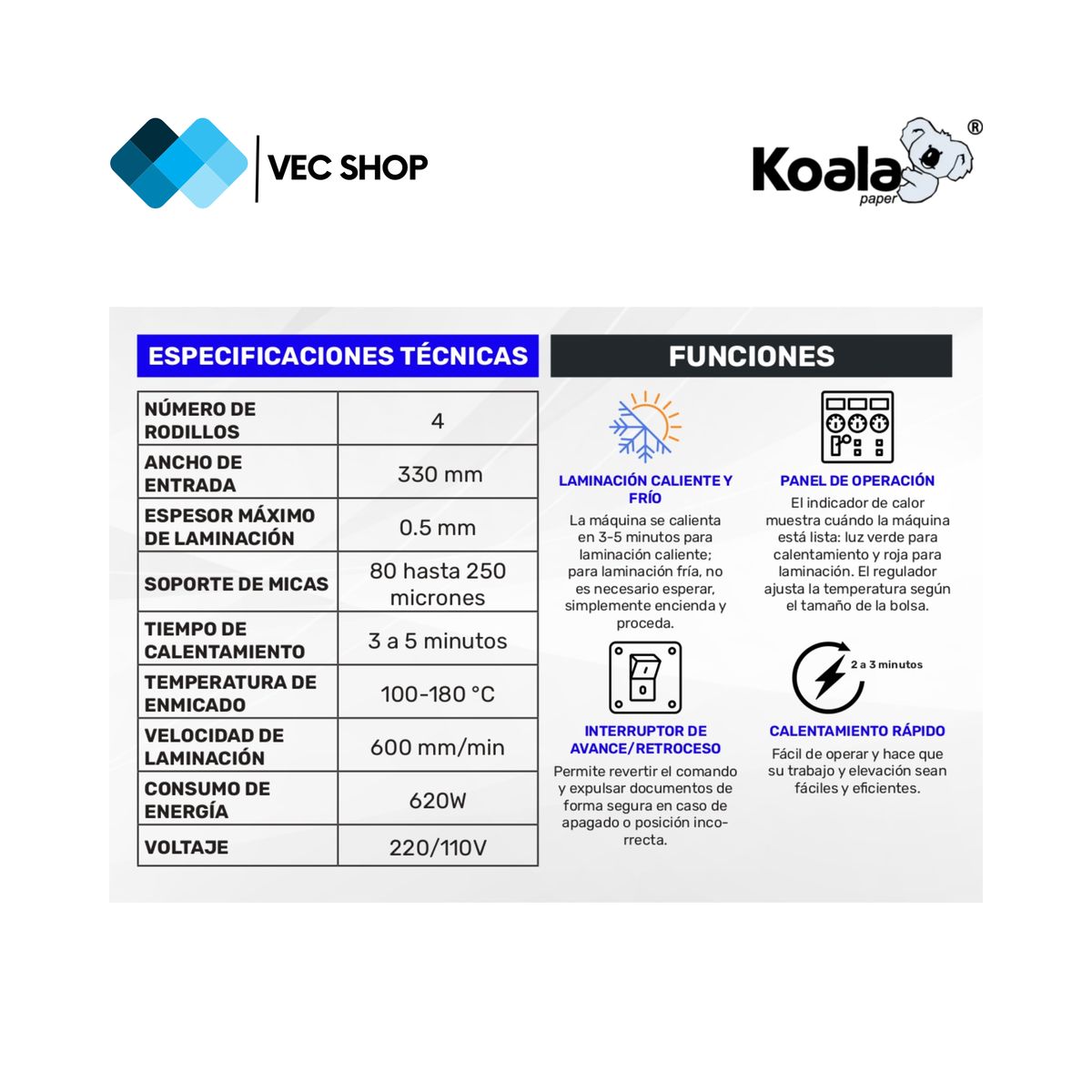 KOALA - Laminadora Enmicadora Plastificadora Metalica A3 + Combo