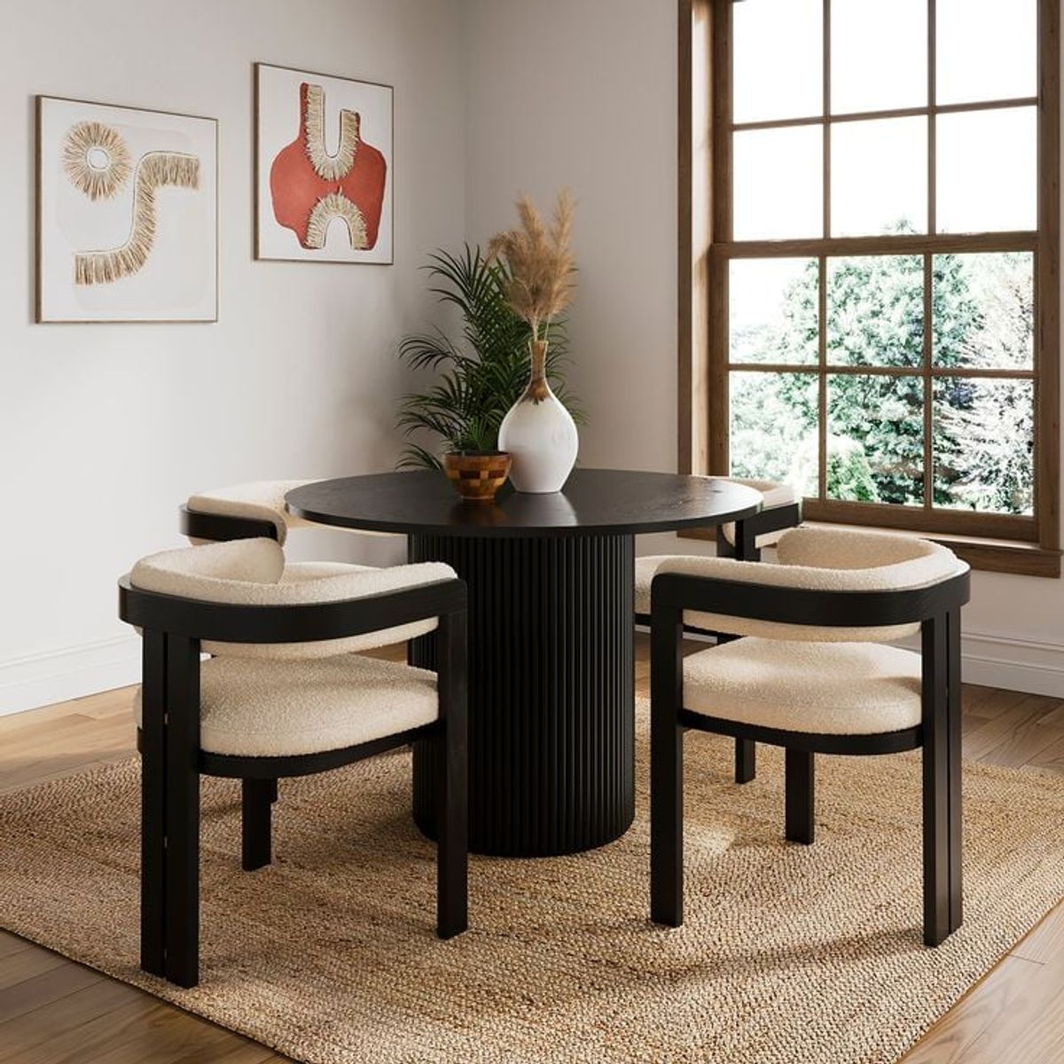 GENERICO - Juego de Comedor Lorena Circular 4 Sillas - Nogal y Beige