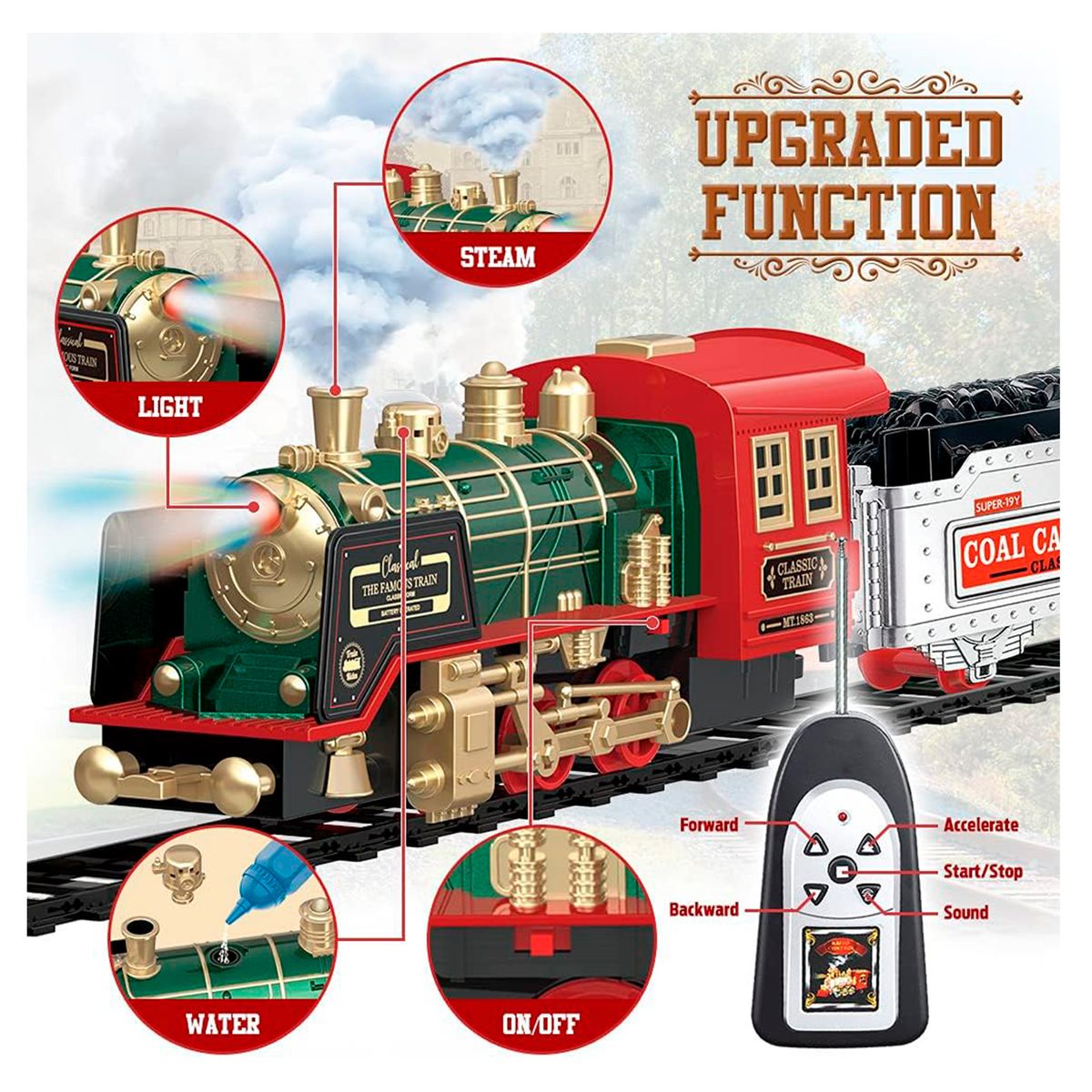 GENERICO - Tren Navideño Eléctrico con Vapor Luz a Control Remoto