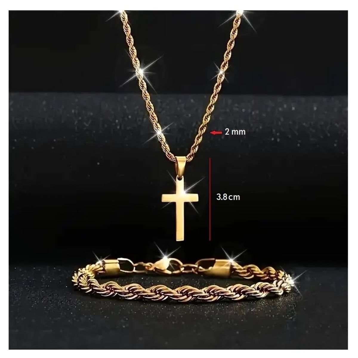 OEM - Collar Cruz + Pulsera Hombre Torcida Set Acero Inoxidable 316L