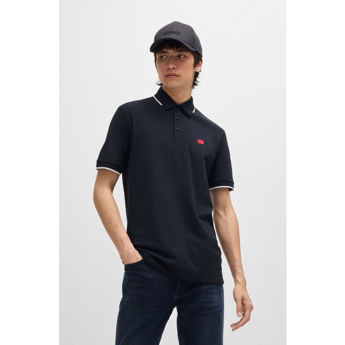 HUGO BOSS - Hugo - Polo slim fit de piqué de algodón con etiqueta con logo roja