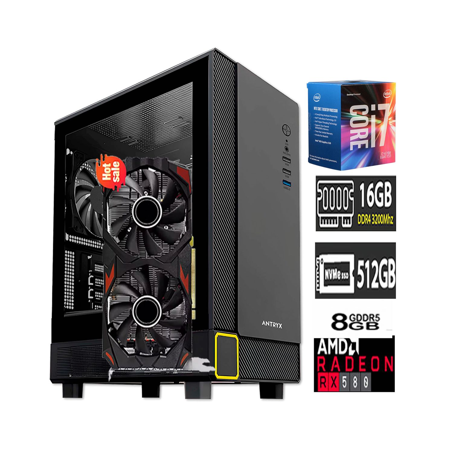 Computadora PC GAMER Core I7 6700 16GB RAM SSD 500GB Tvideo RX 580 8GB CASE RGB