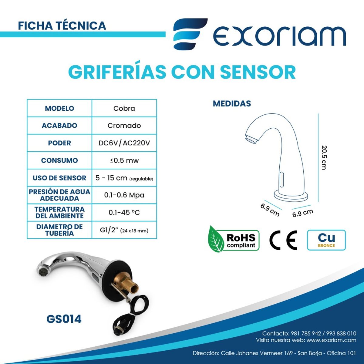 EXORIAM - Griferia Con Sensor Automatico Bronce Cromado