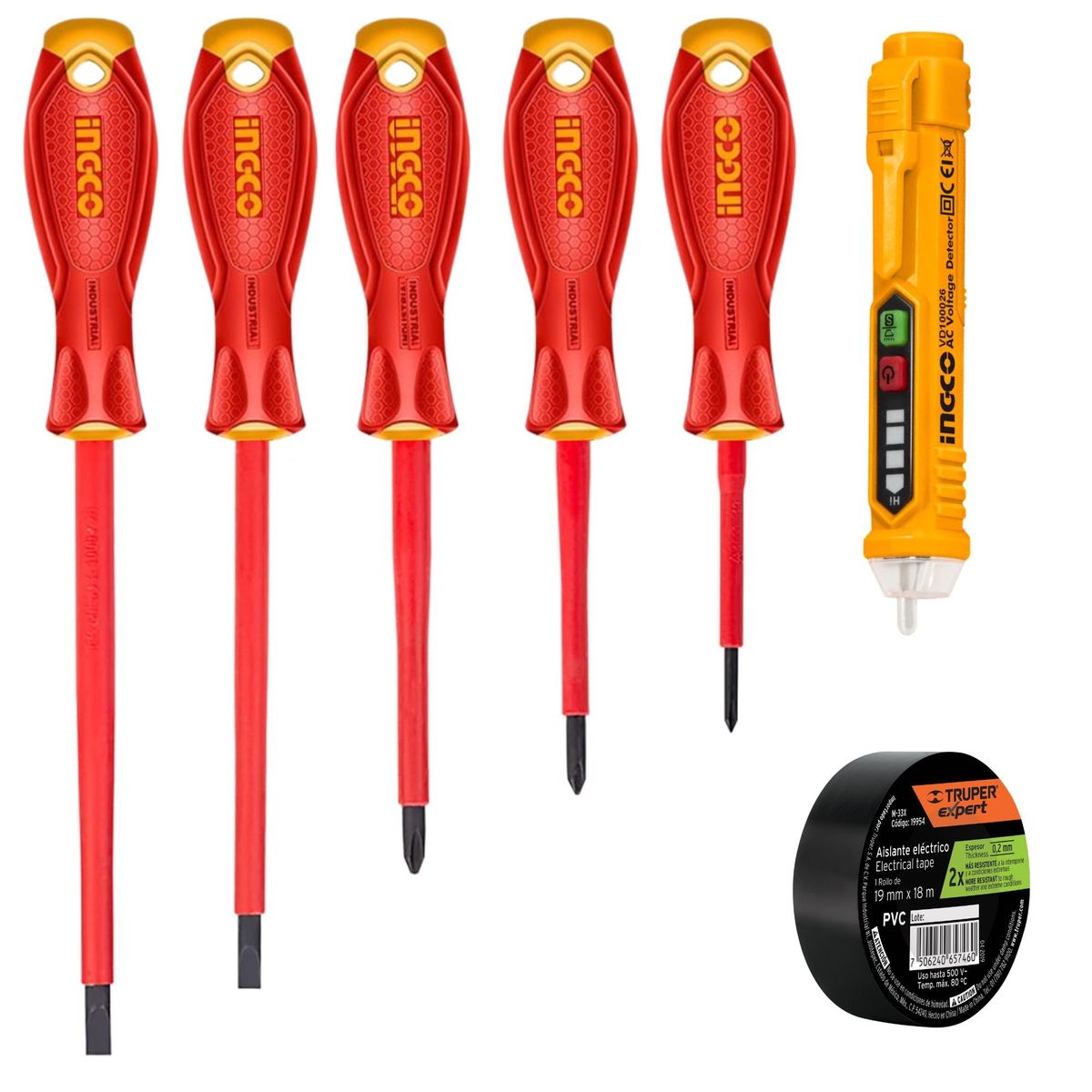 INGCO TOOLS - Desarmadores dielectricos 1000V + Detector de corriente INGCO