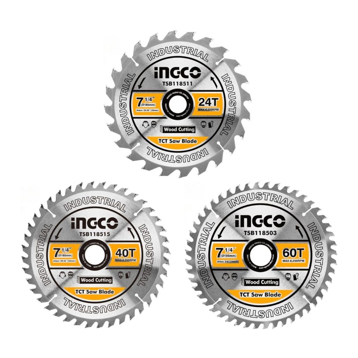 INGCO TOOLS - Set de 3 discos corte madera 7 1/4" 24-40-60 dientes Ingco