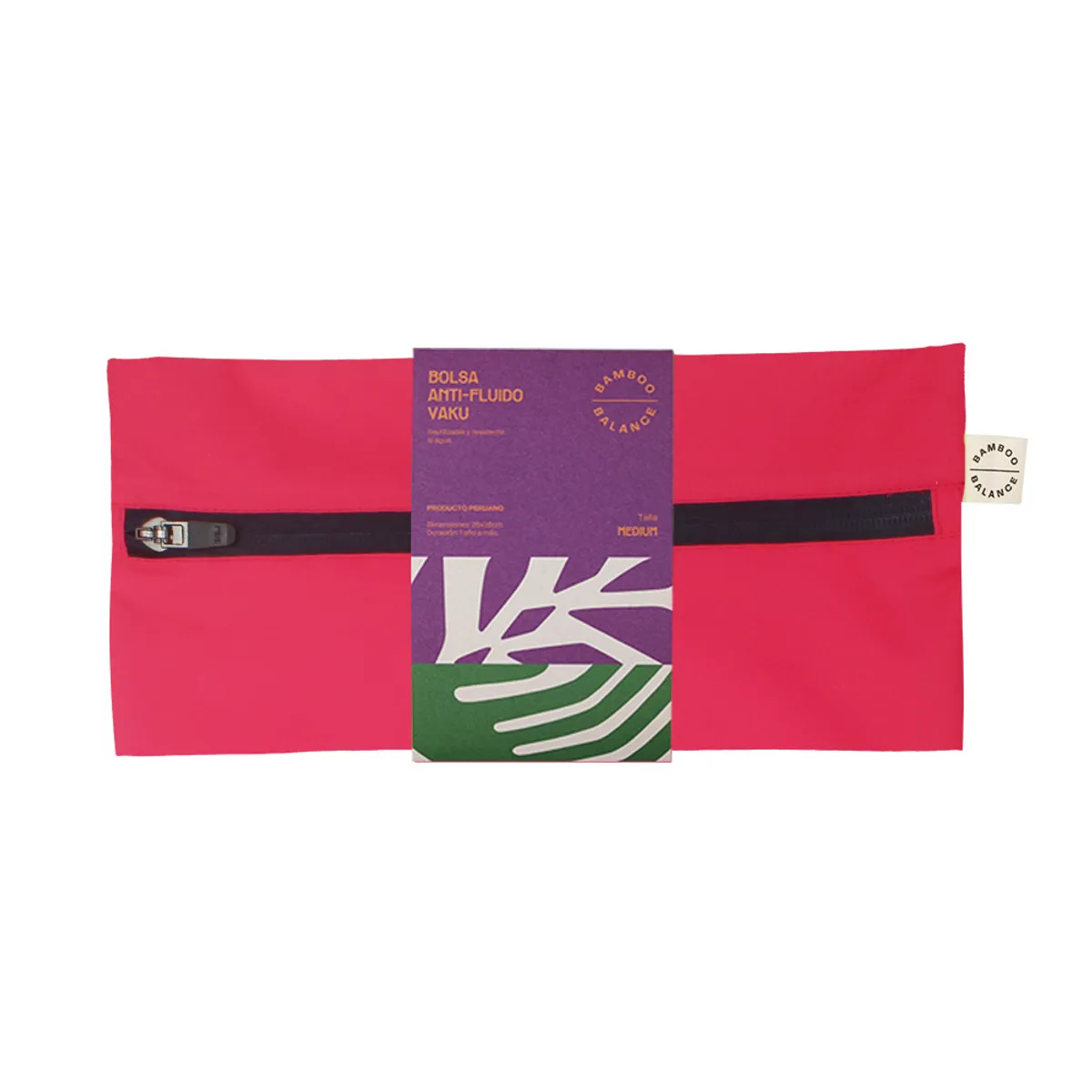 BAMBOO BALANCE - Bolsa Antifluido Yaku Talla M Fresa con Cierre Azul Oscuro