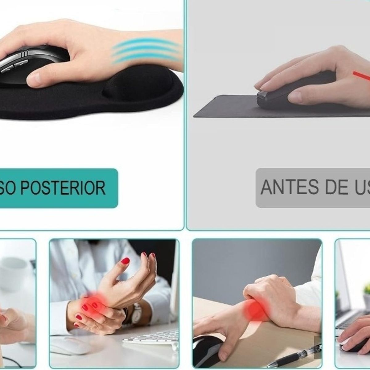 GENERICO - MOUSE PAD GEL PREMIUM BASE ANTIDESLIZANTE ERGONÓMICA NEGRO
