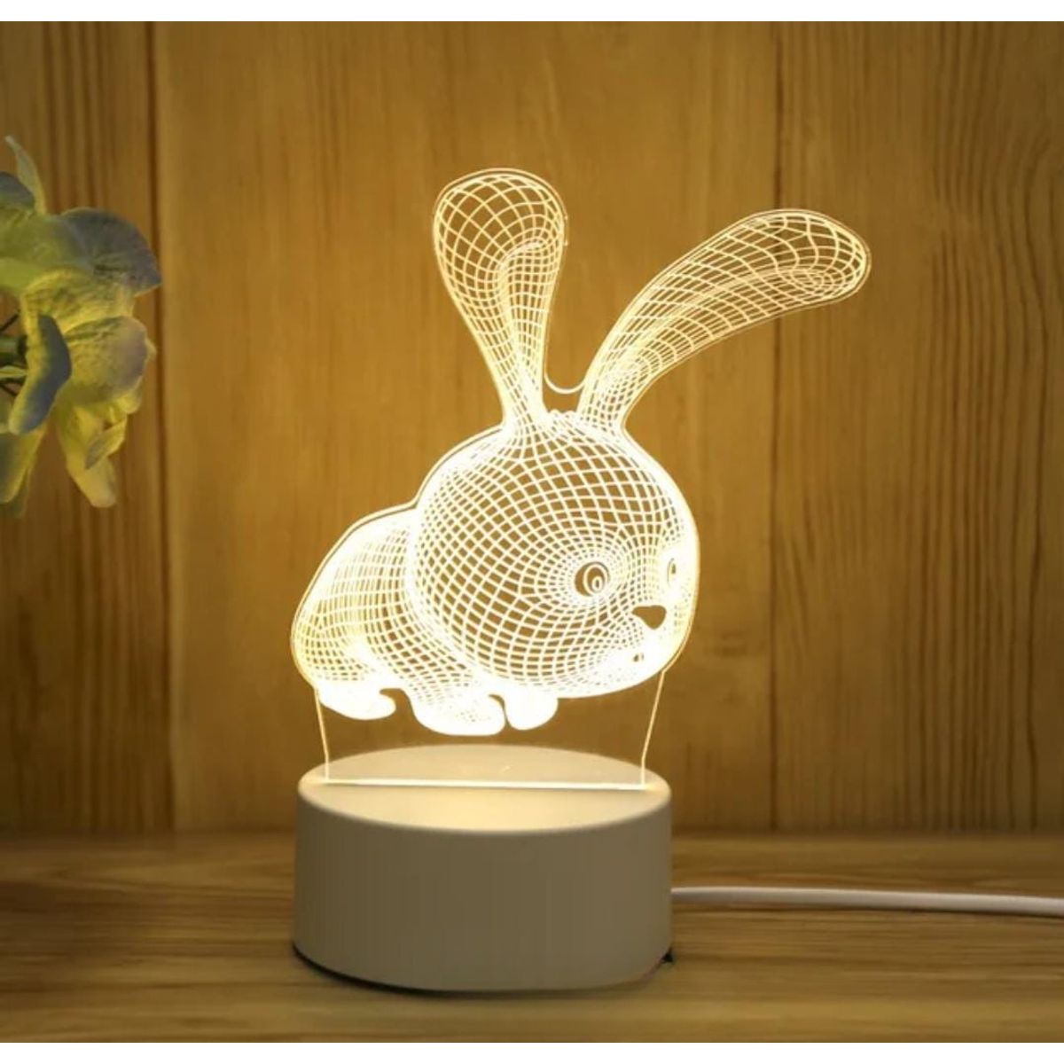 GENERICO - LÁMPARA 3D LUCES DE ILUSIÓN 3D LUZ CÁLIDA DISEÑO CONEJO