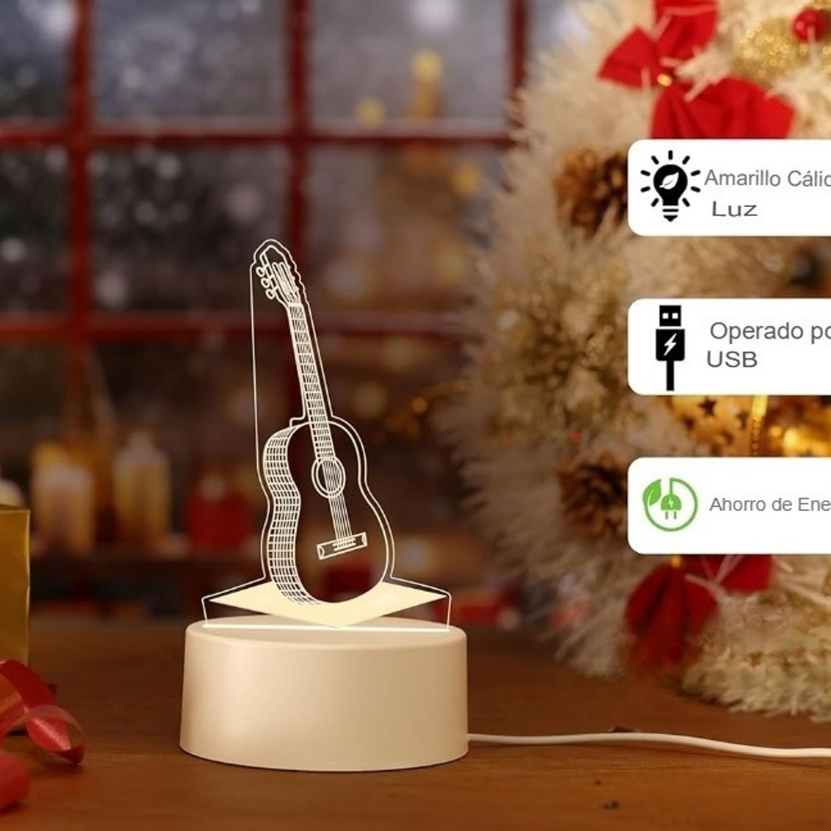 GENERICO - LÁMPARA 3D LUCES DE ILUSIÓN 3D LUZ CÁLIDA DISEÑO GUITARRA