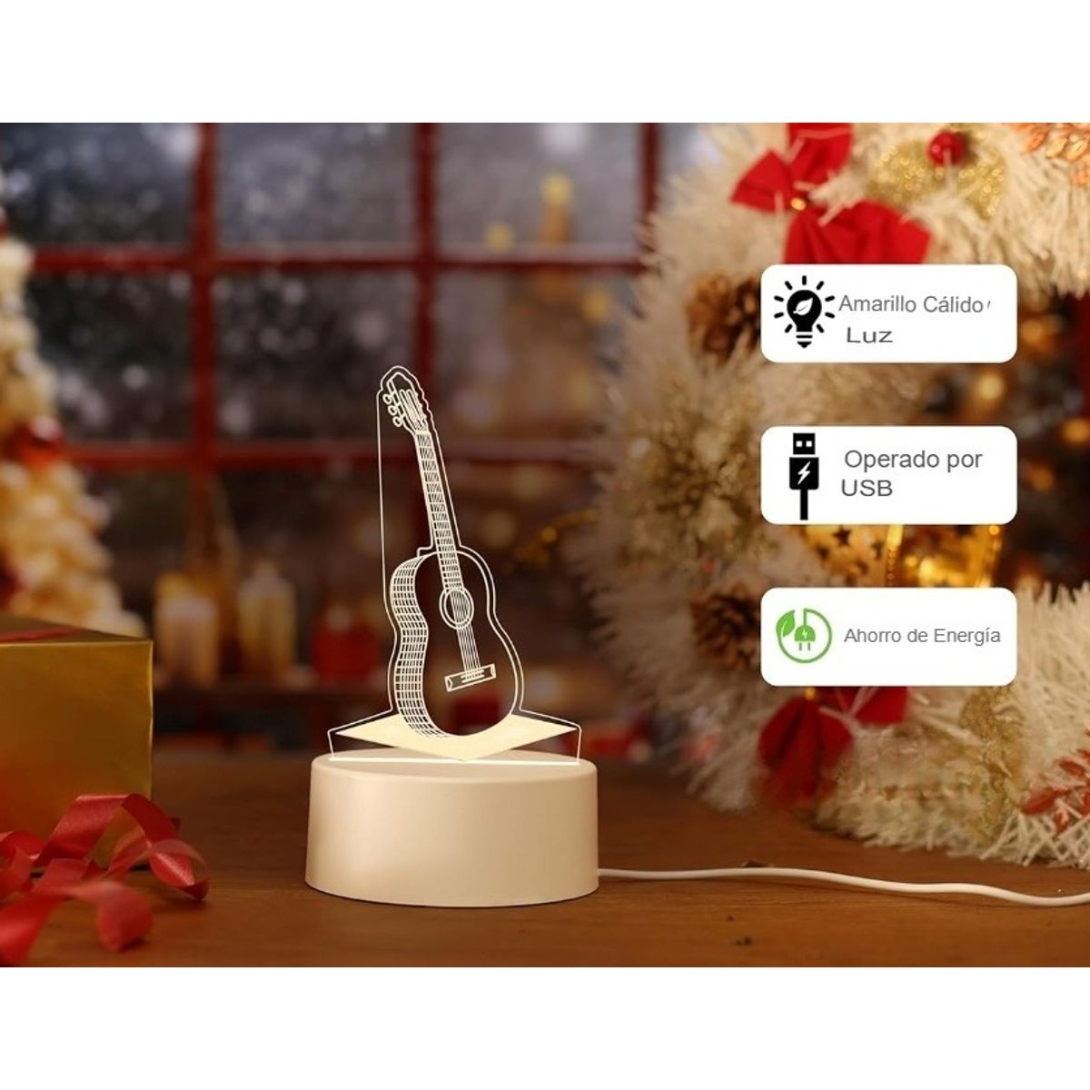 GENERICO - LÁMPARA 3D LUCES DE ILUSIÓN 3D LUZ CÁLIDA DISEÑO GUITARRA