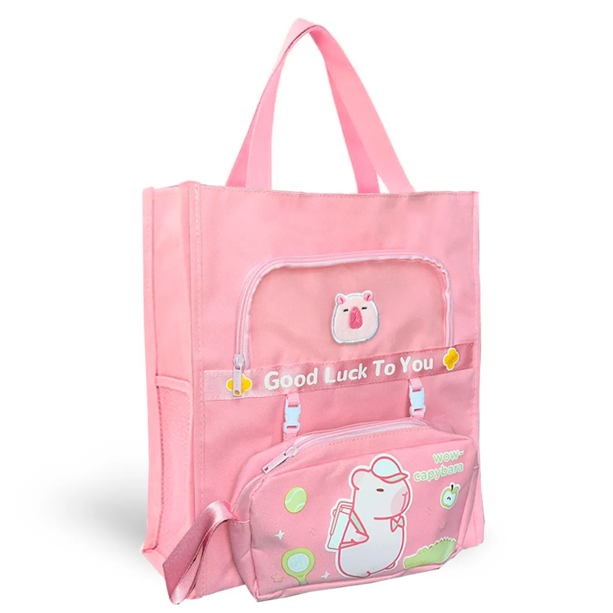 GENERICO - Bolso Tote Bag y Cartuchera Capibara - Rosa