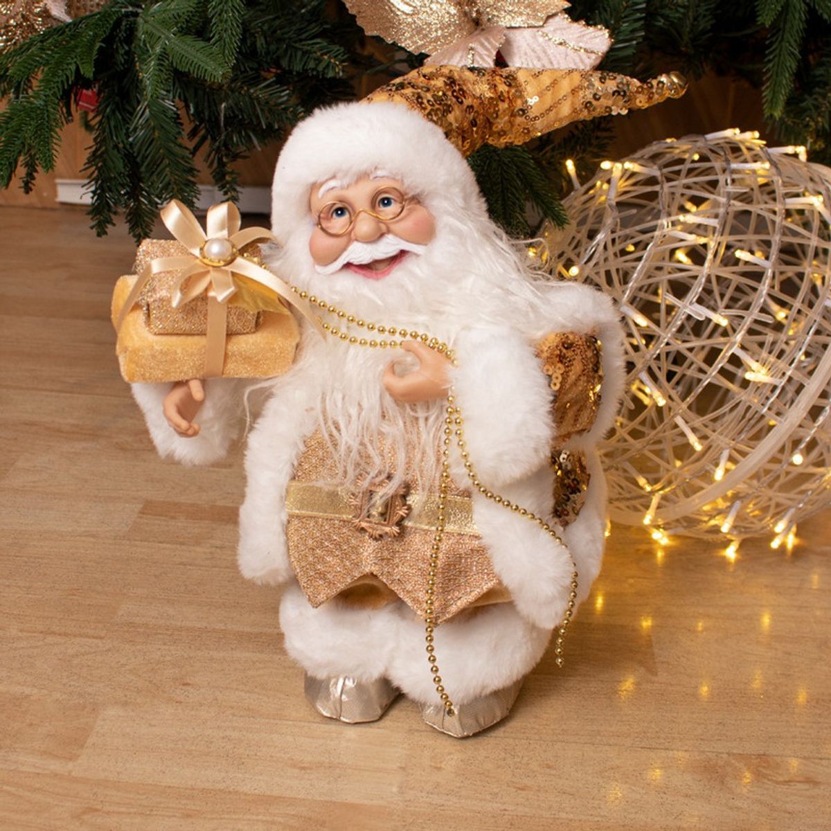 PANADECOR - Figura Decorativa Panadecor Papa Noel Musical Dorado 35Cm Poliresina