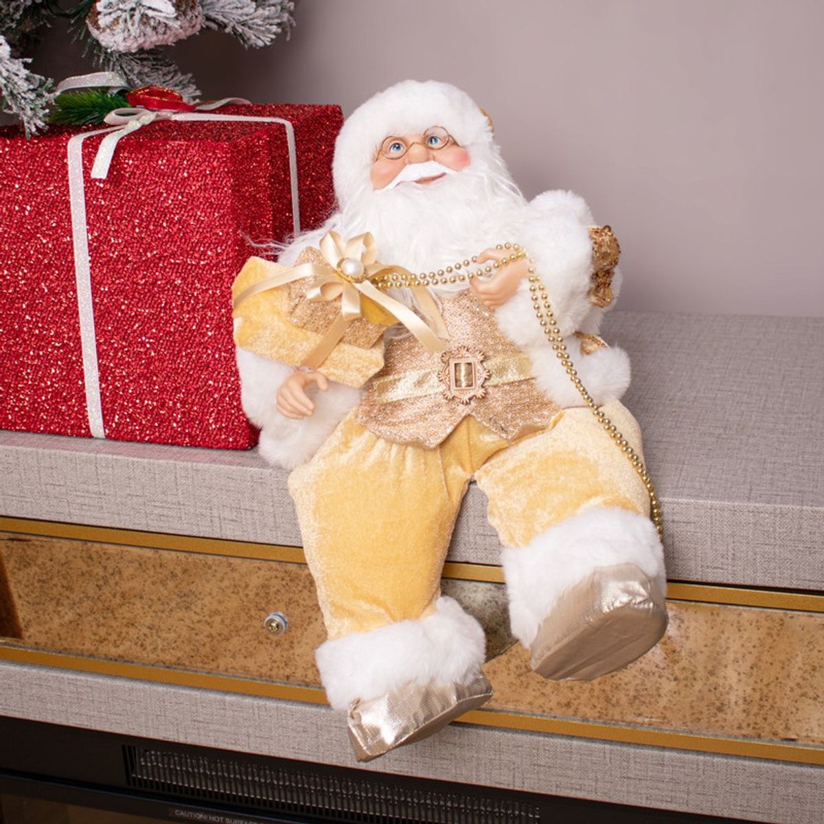 PANADECOR - Figura Decorativa Panadecor Papa Noel Musical Sentado Dorado 35Cm Poliresina