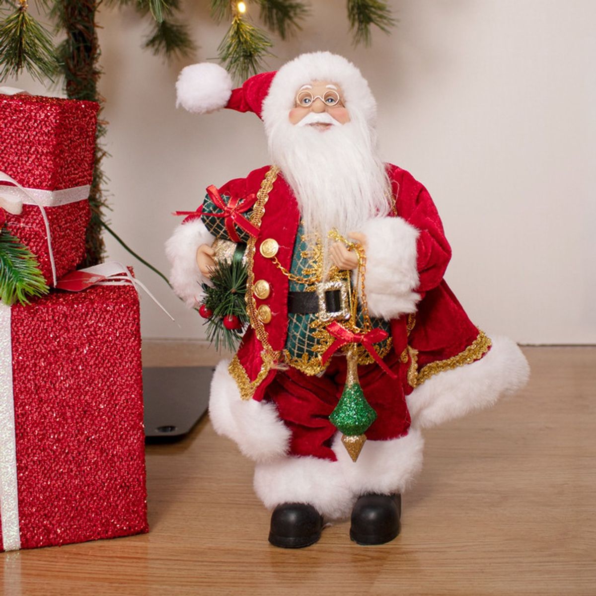 PANADECOR - Figura Decorativa Panadecor Papa Noel Rojo Verde 30Cm Poliresina