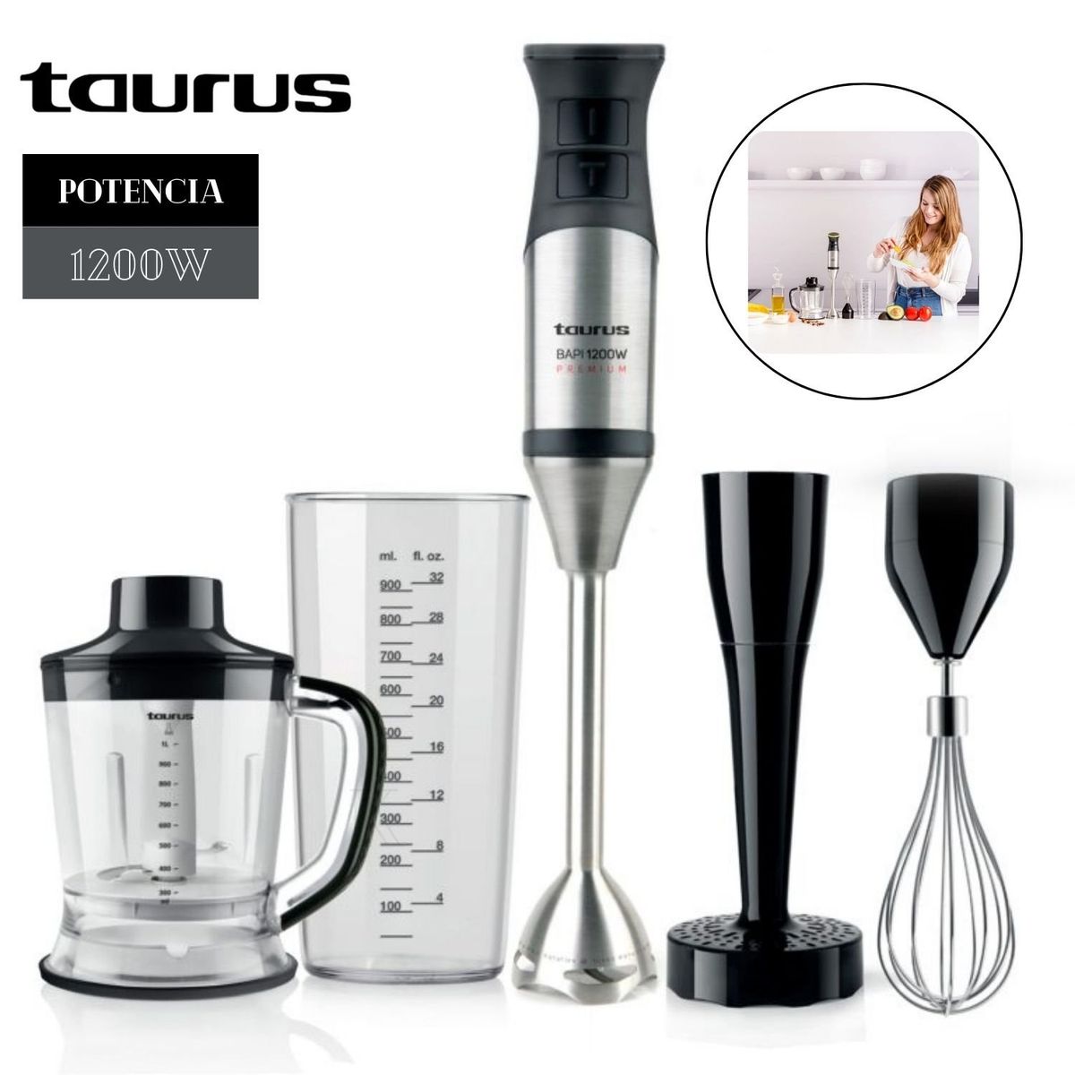TAURUS - Batidora de Inmersión Taurus Bapi 1200 Premium Complete
