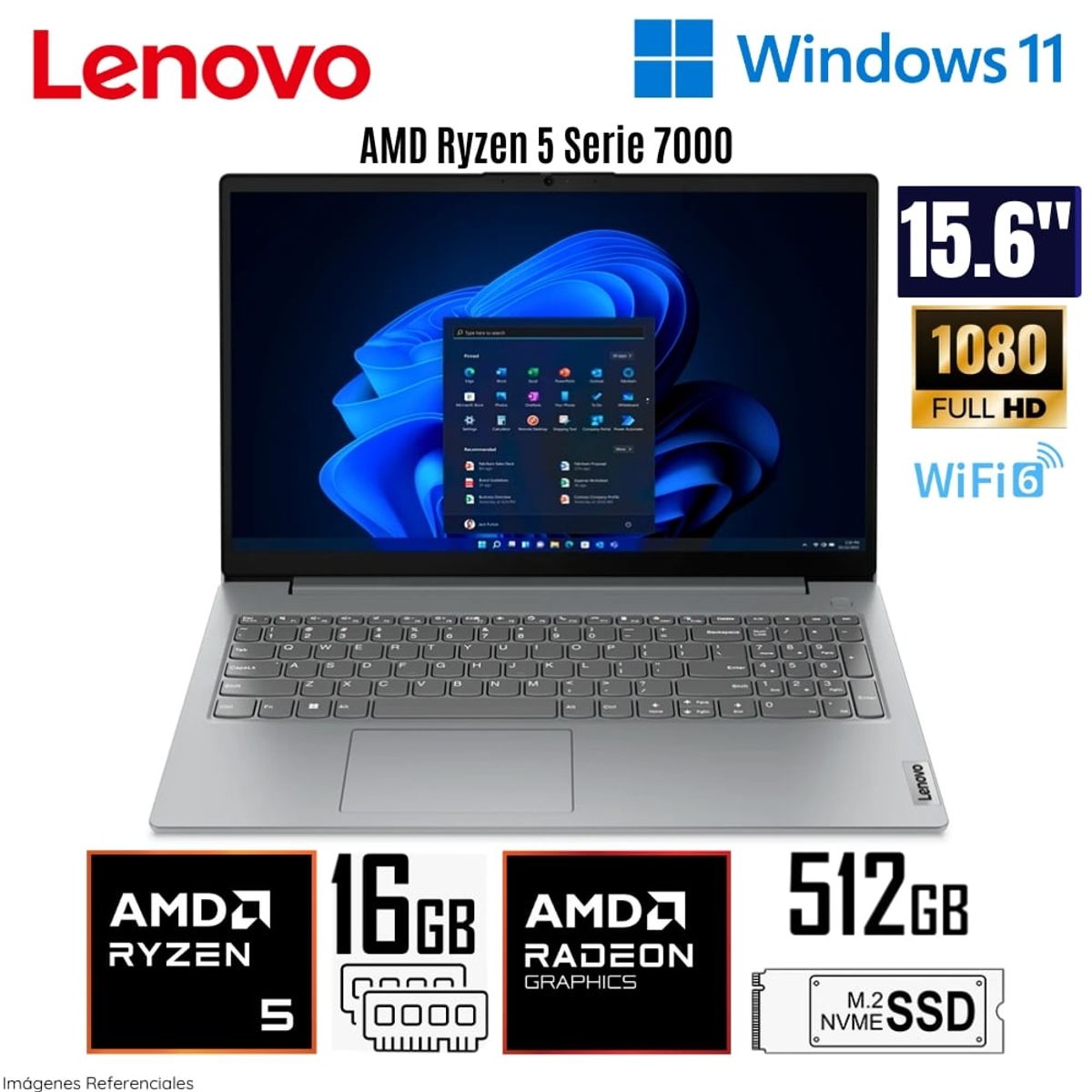 LENOVO - Laptop Lenovo V15 G4 AMN AMD Ryzen 5 7520U 16GB RAM 512GB SSD 15.6" FHD -  82YU00XYLM