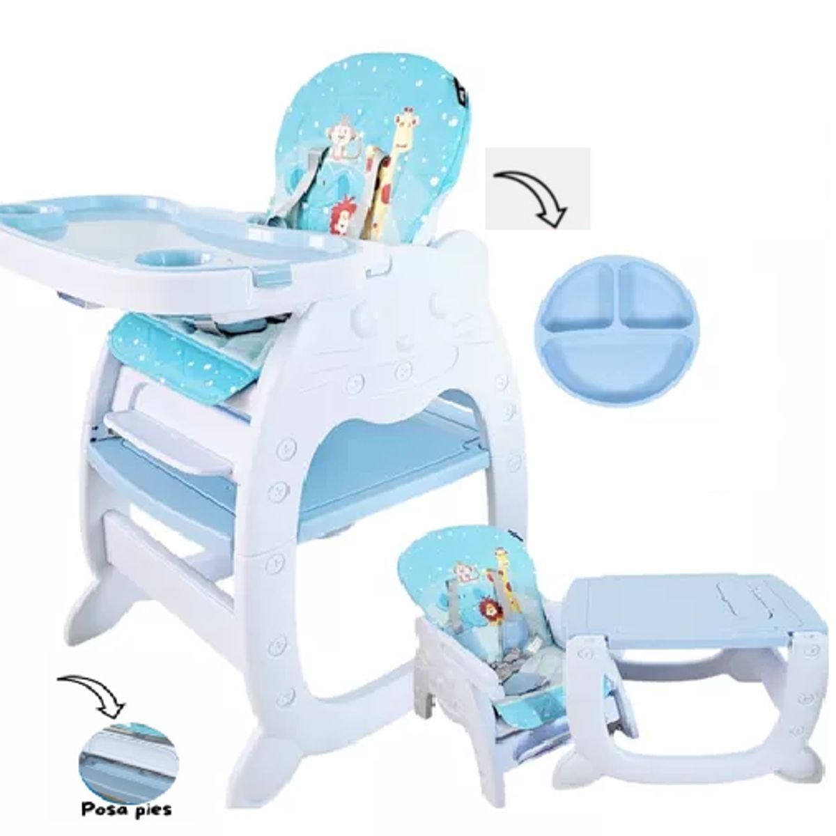BABY HAPPY - Silla de Comer para Bebe Carpeta  Plato Silicona Celeste