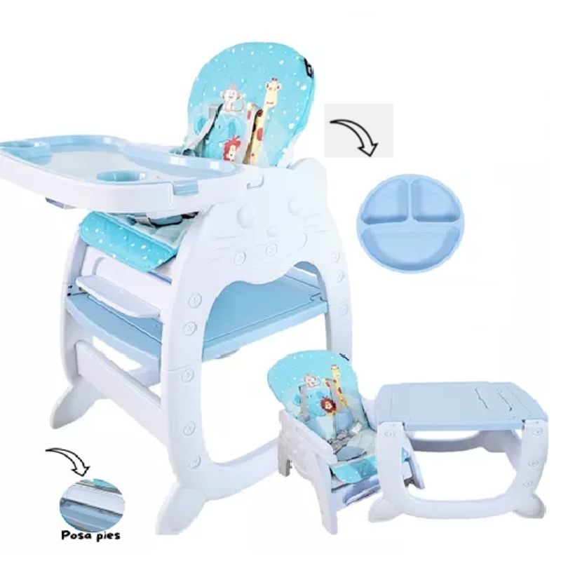 BABY HAPPY - Silla de Comer para Bebe Carpeta  Plato Silicona Celeste
