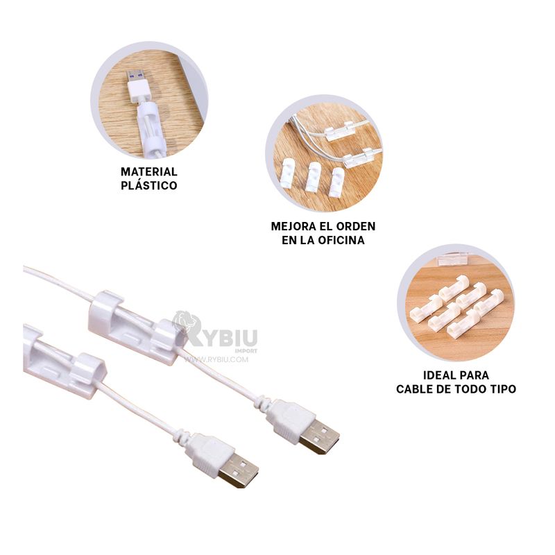 GENERICO - Pinzas Mantener Orden de Cables en Blanco Y+Gift Stickers