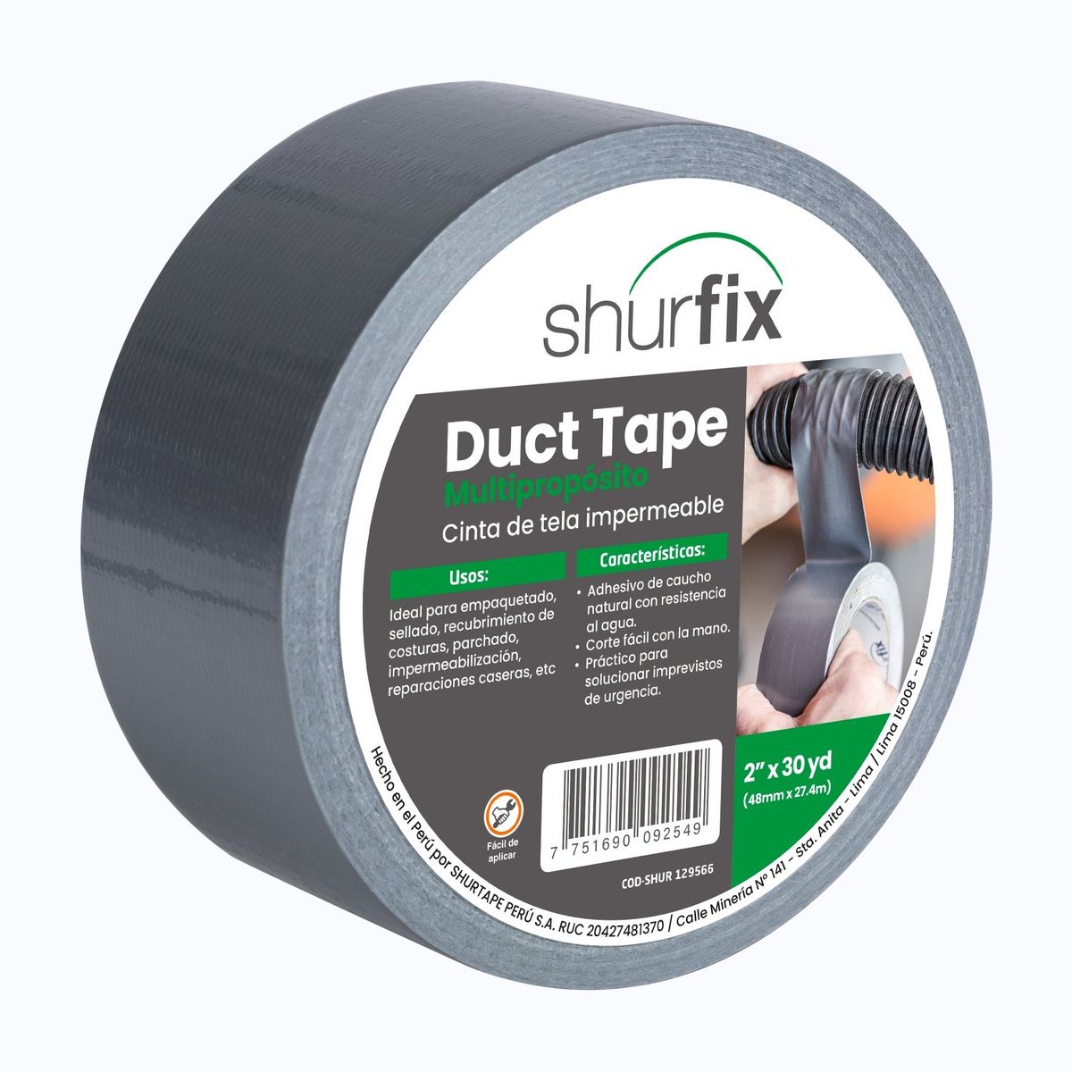 SHURFIX - Cinta Duct Tape Plomo 2" x 30 yd