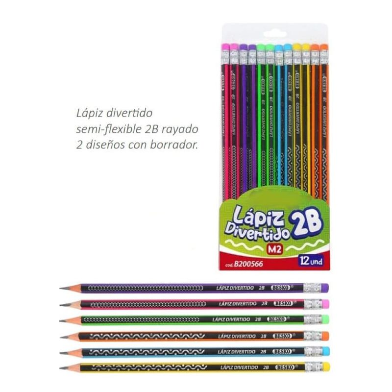 GENERICO - LAPIZ 2B SEMI FLEXIBLE CON BORRADOR - MULTICOLOR