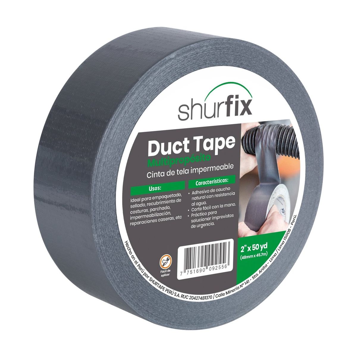 SHURFIX - Cinta Duct Tape Plomo 2" x 50 yd