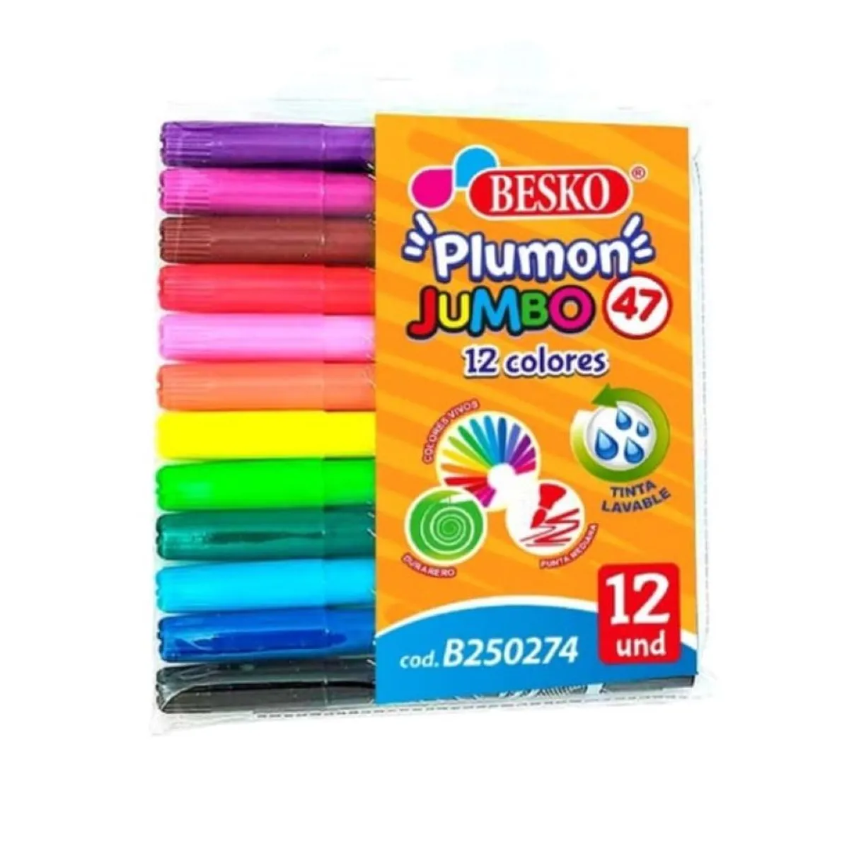 GENERICO - ESTUCHE DE 12 PLUMONES JUMBO PARA PAPEL