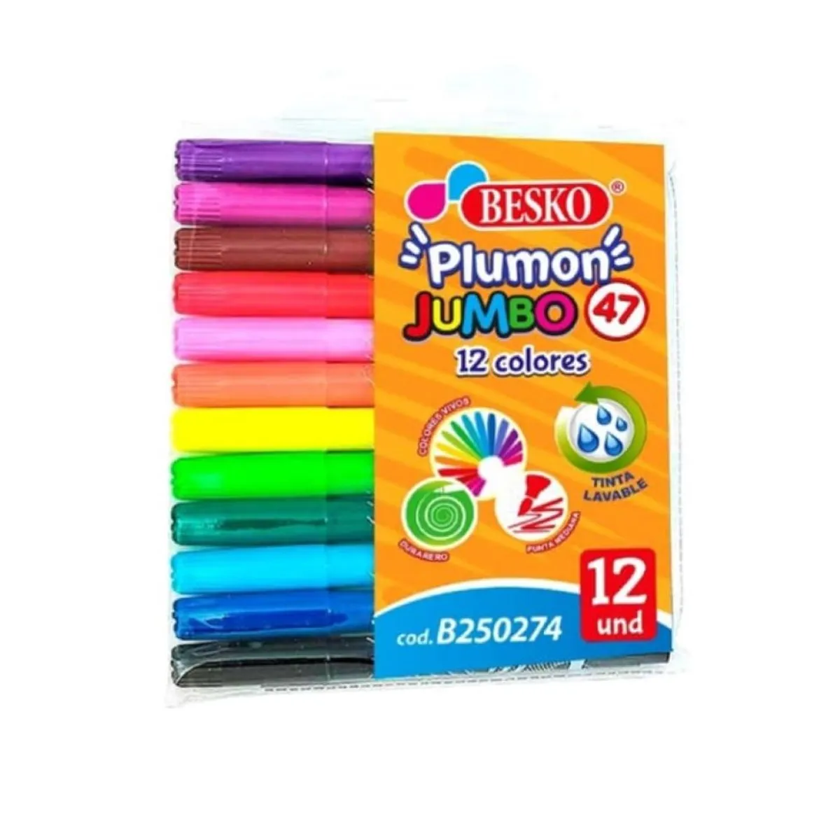 GENERICO - ESTUCHE DE 12 PLUMONES JUMBO PARA PAPEL