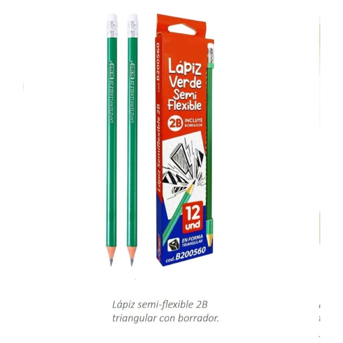 GENERICO - LAPIZ 2B SEMI FLEXIBLE CON BORRADOR - VERDE
