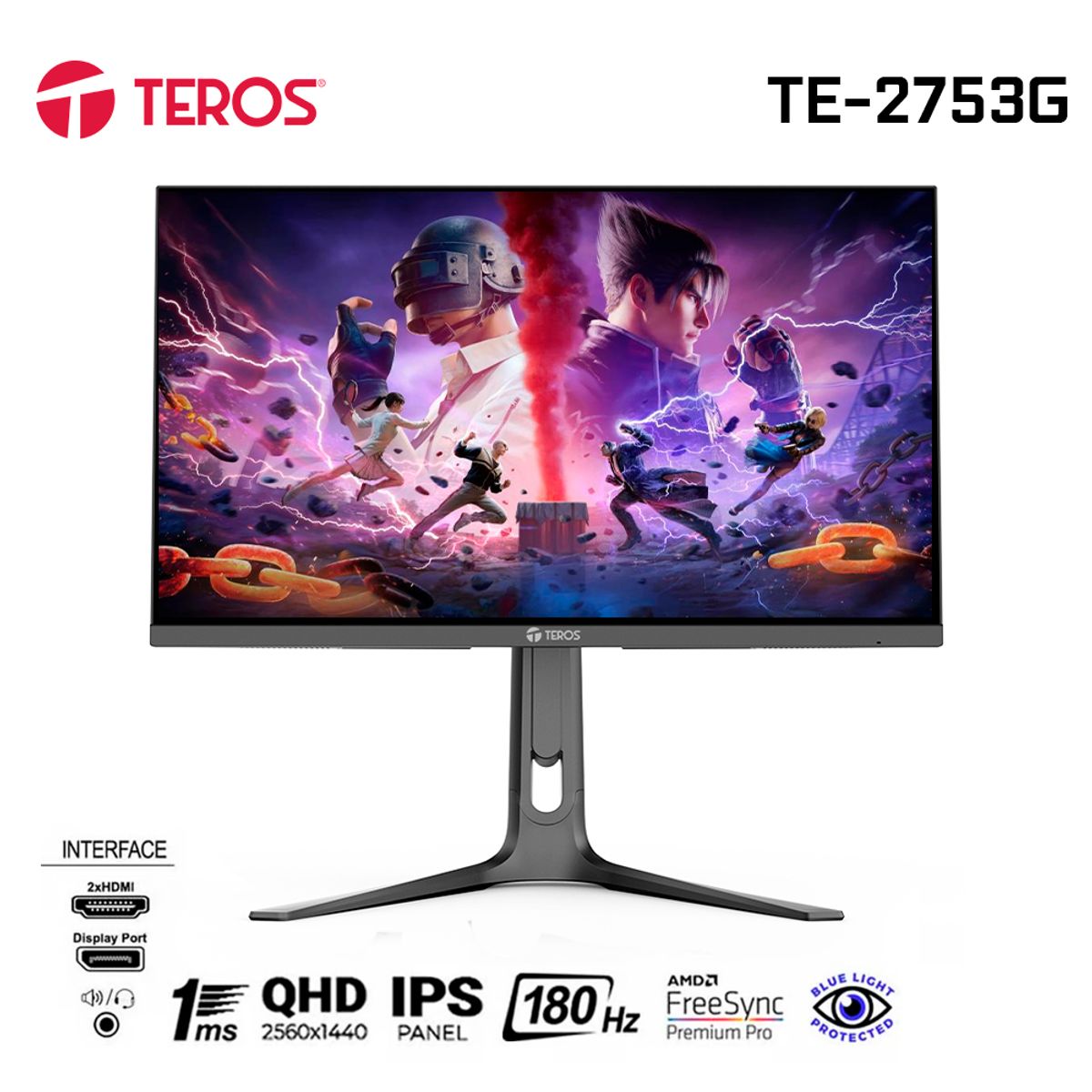 TEROS - Monitor plano gaming TEROS TE-2753G, 27" 2K QHD IPS, 180 Hz, HDMI, DP