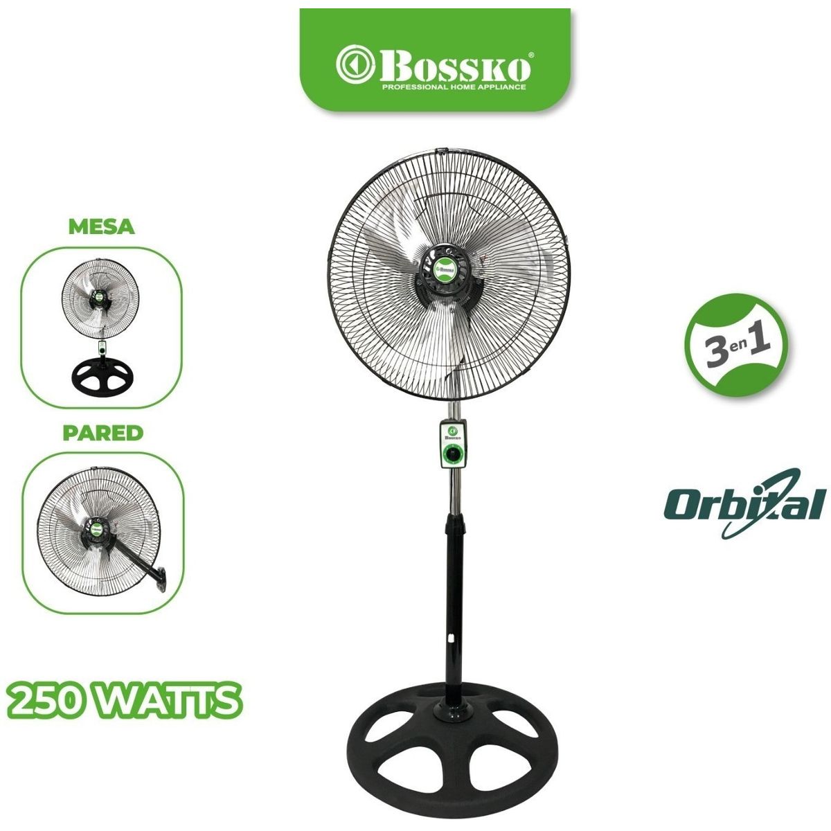 BOSSKO - Ventilador Orbital 3 en 1 de 18" BK-8220VO/NG Negro
