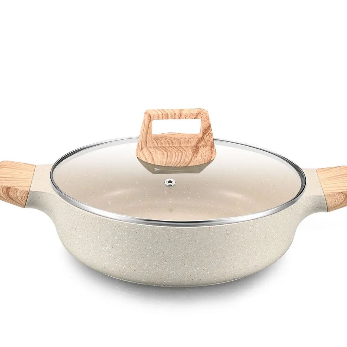 GENERICO - Olla 32 cm de Aluminio Antiadherente Revestida Marmol Tapa de Vidrio