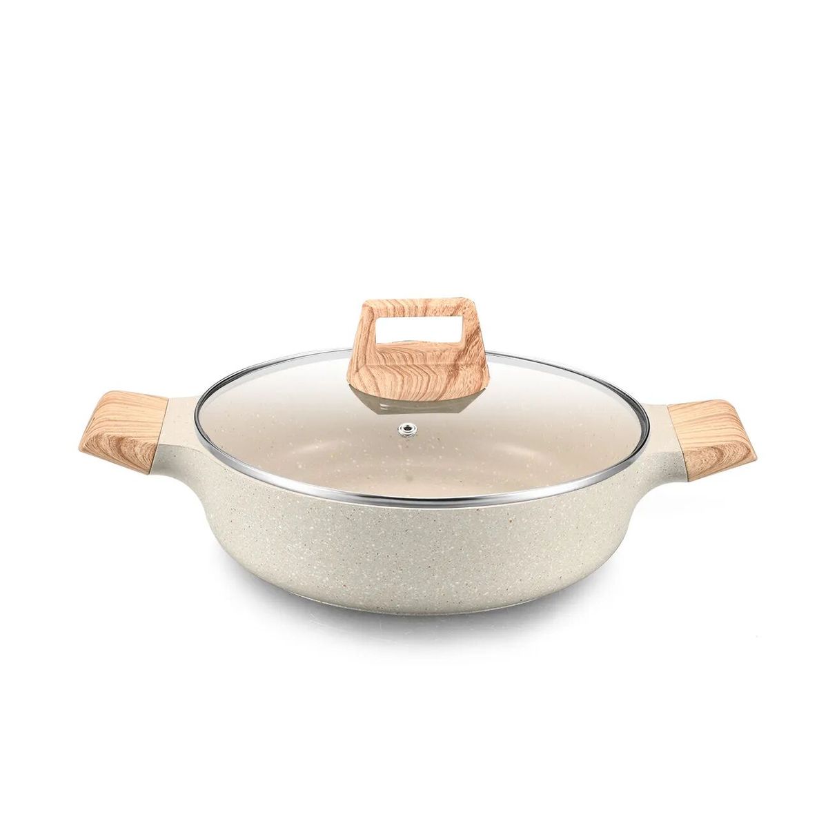 GENERICO - Olla 32 cm de Aluminio Antiadherente Revestida Marmol Tapa de Vidrio