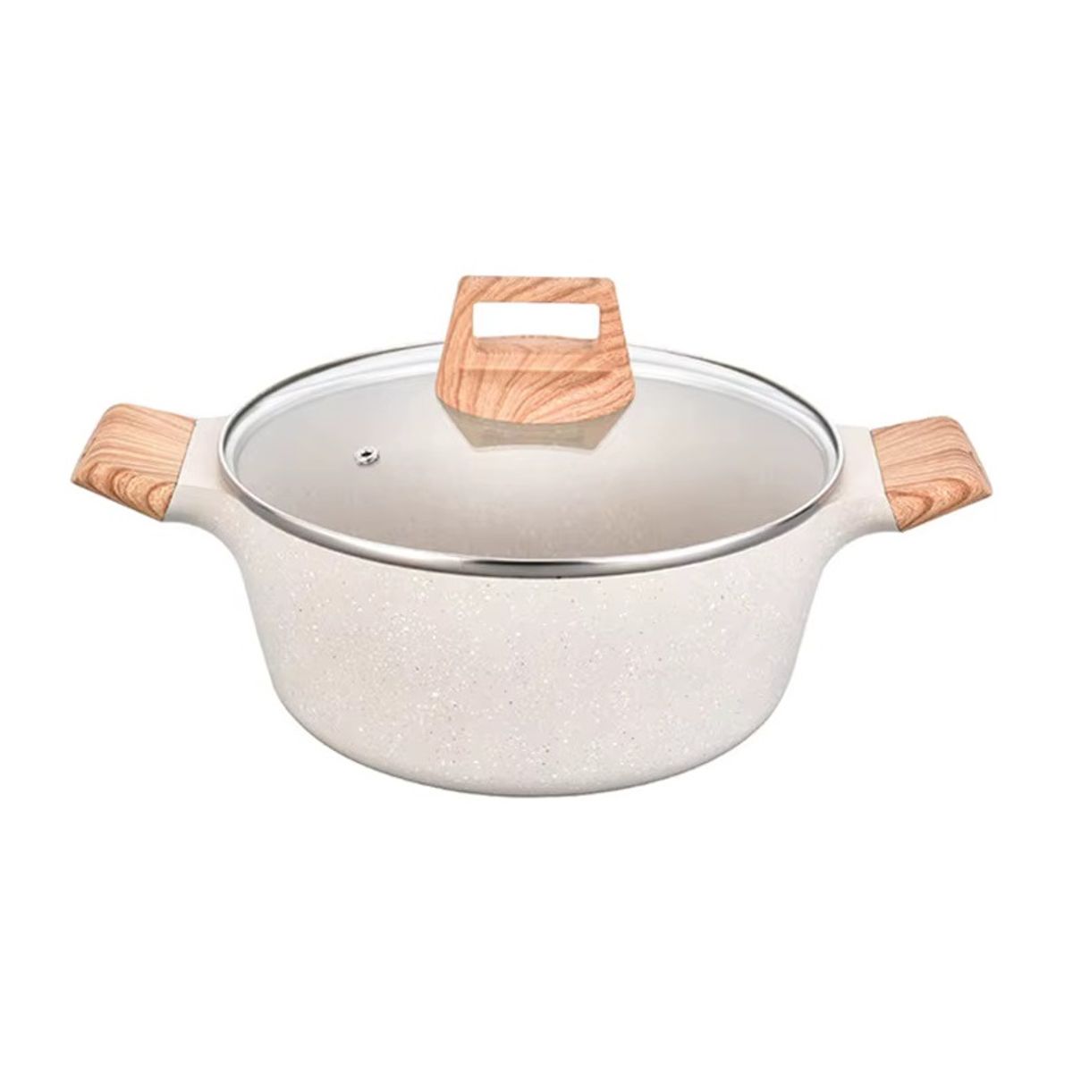 GENERICO - Olla 28 cm de Aluminio Antiadherente Revestida Marmol Tapa de Vidrio