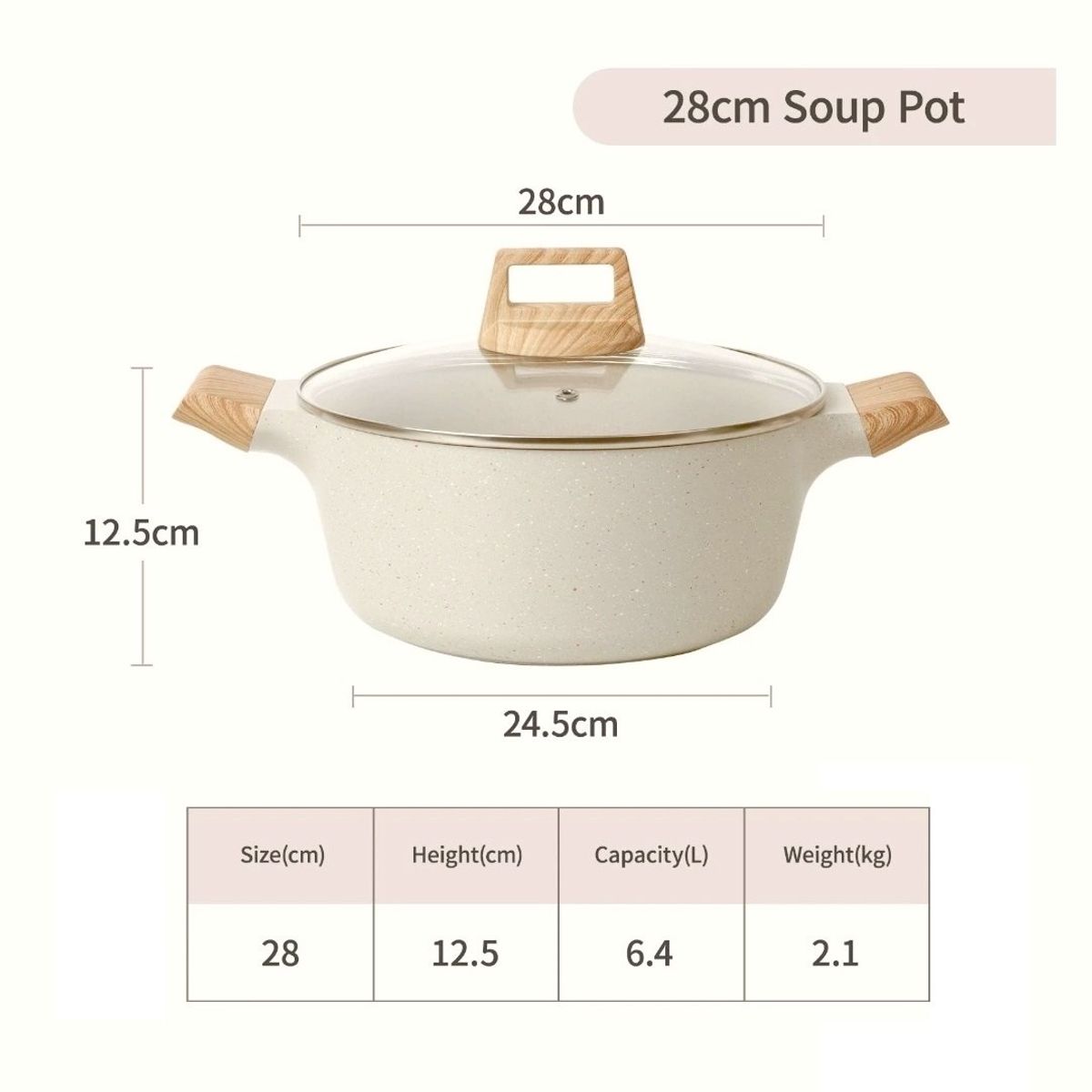 GENERICO - Olla 28 cm de Aluminio Antiadherente Revestida Marmol Tapa de Vidrio