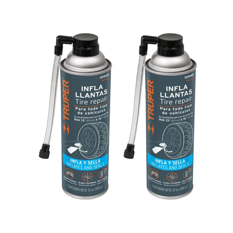 TRUPER - Sellador de llantas inflador 450 ML12 OZ, 2 UNIDADES TRUPER
