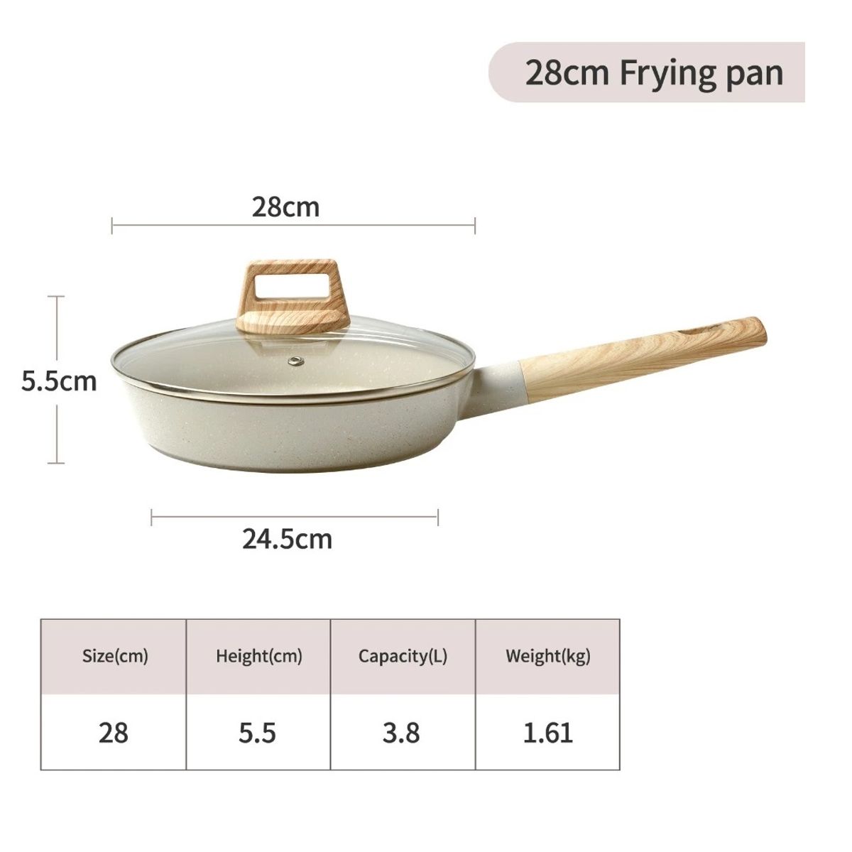 GENERICO - Sarten 28 cm Aluminio Antiadherente Cubierta En Marmol Con Tapa Vidrio