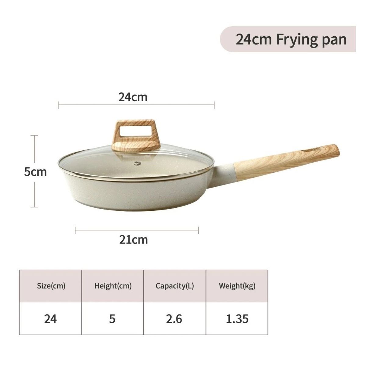 GENERICO - Sarten 24 cm Aluminio Antiadherente Cubierta En Marmol Con Tapa Vidrio